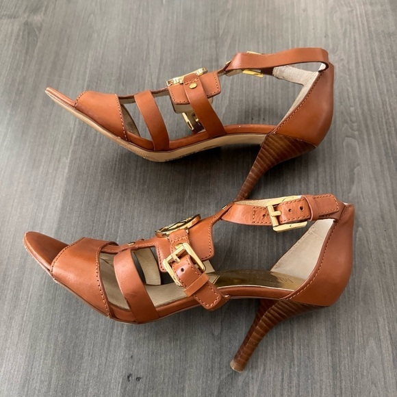 Michael Kors leather strappy gladiator brown camel heels size 8 - Picture 5 of 11